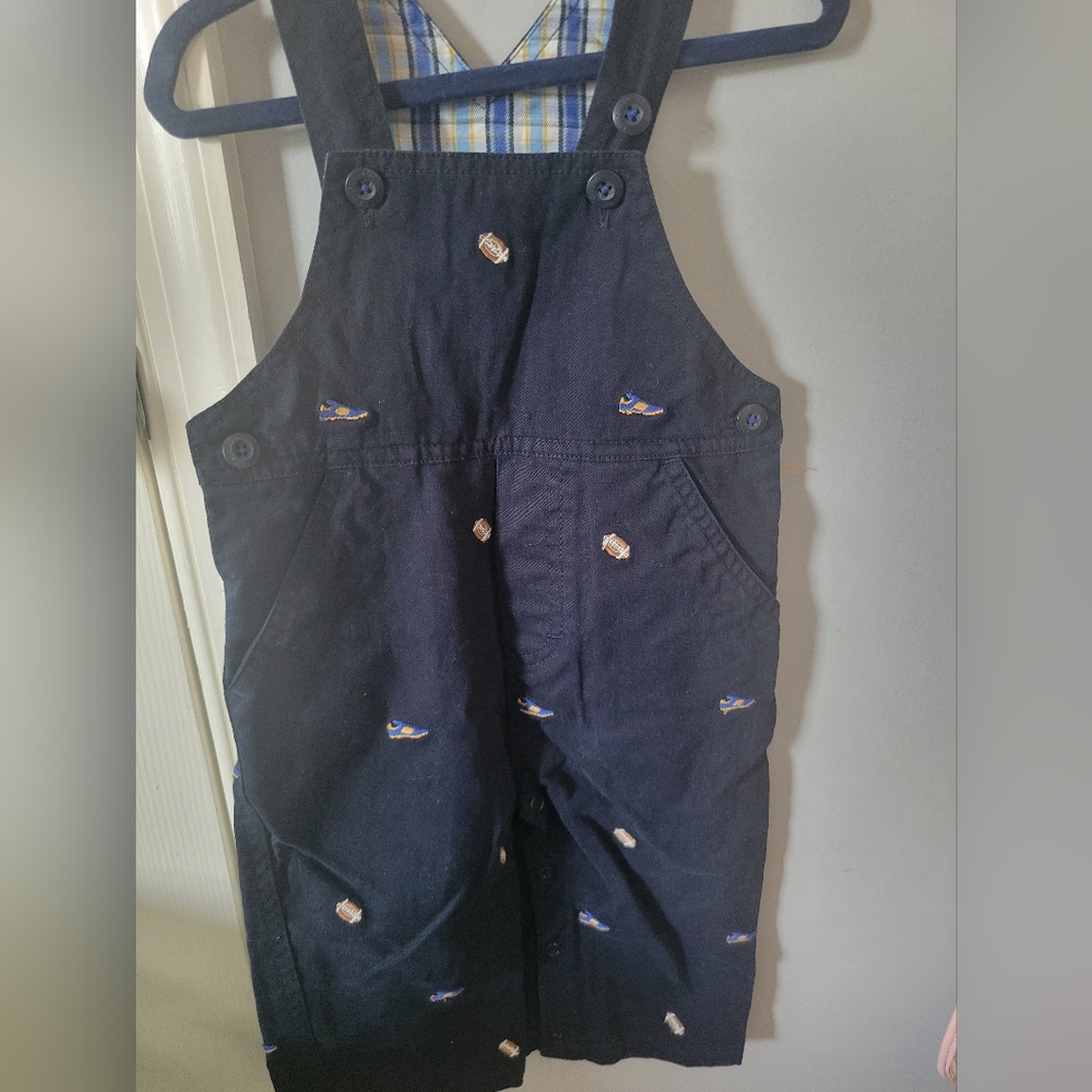 KITESTRINGS Baby Boys Embroidered Football Overalls Navy Blue Size 12 Months